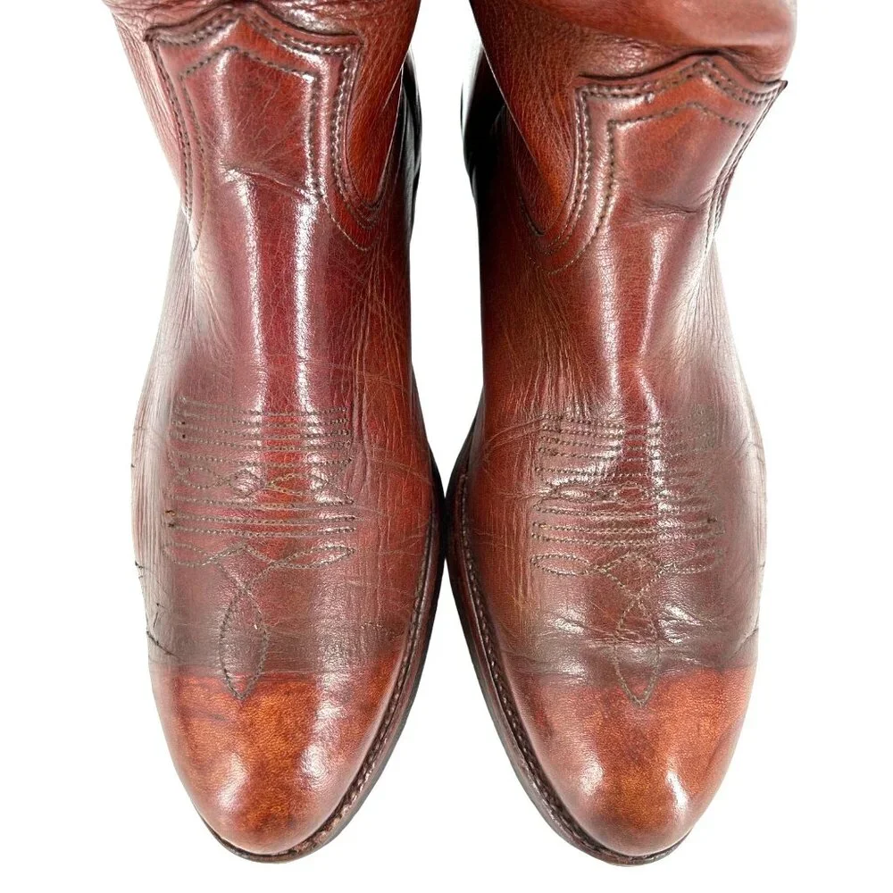 Vintage Frye Cowboy Boots Mens size 9D Distressed Brown Leather USA Western Boot - Picture 2 of 15